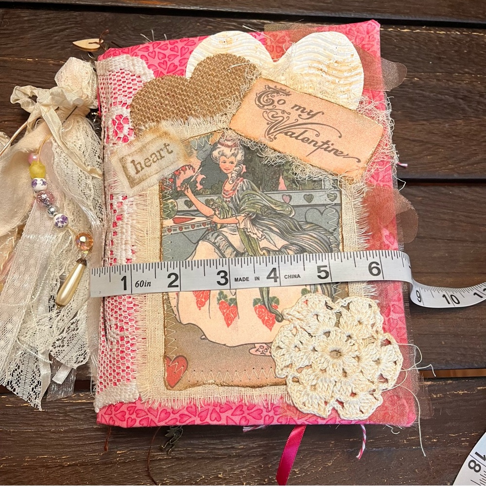 Valentine’s Junk Journal Pink Feminine Boho Grungy Lace Heart To My Valentine - Picture 3 of 16